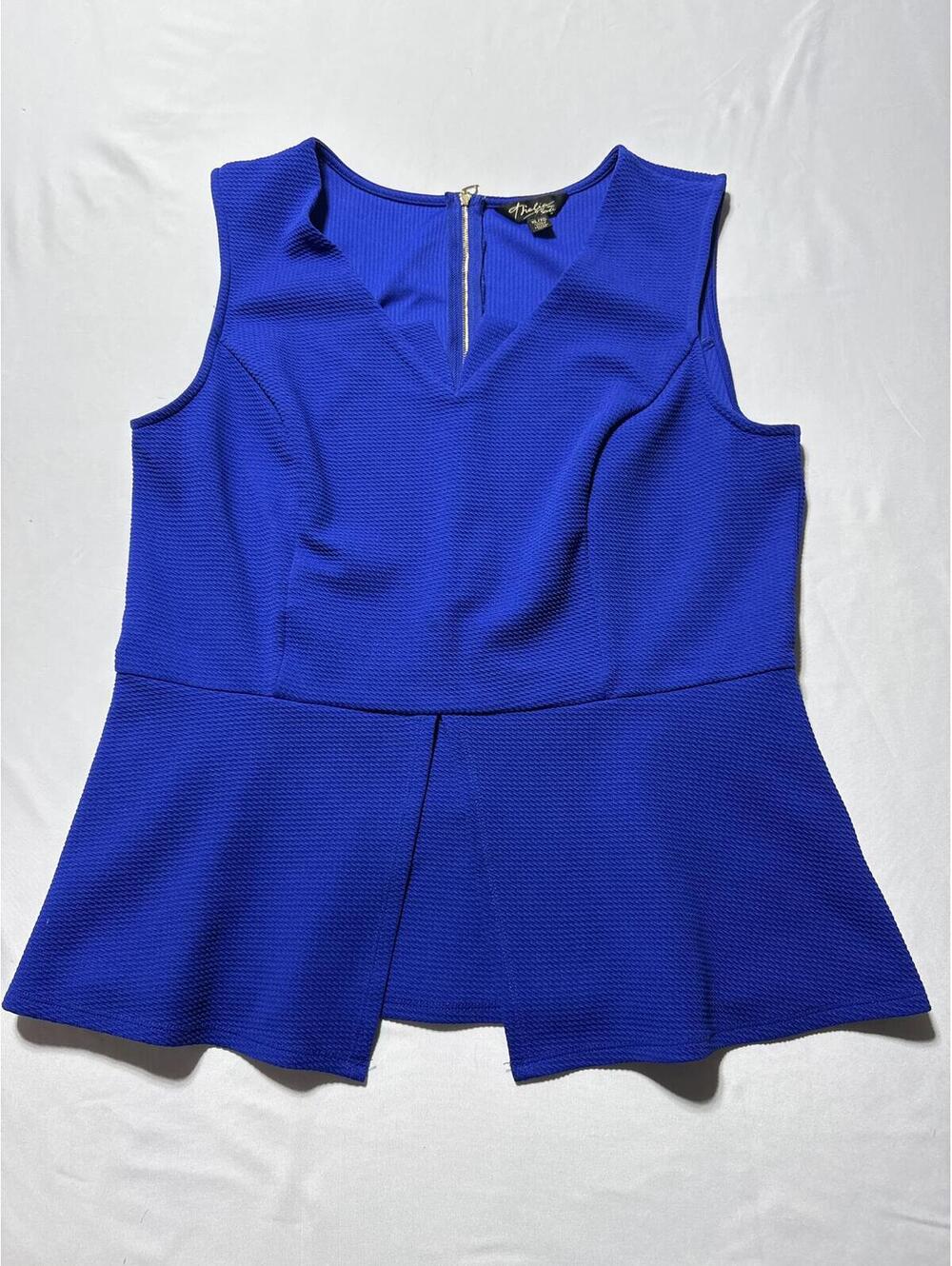 Thalia Sodi Womens XL Blue Sleeveless Peplum Top Zip Back